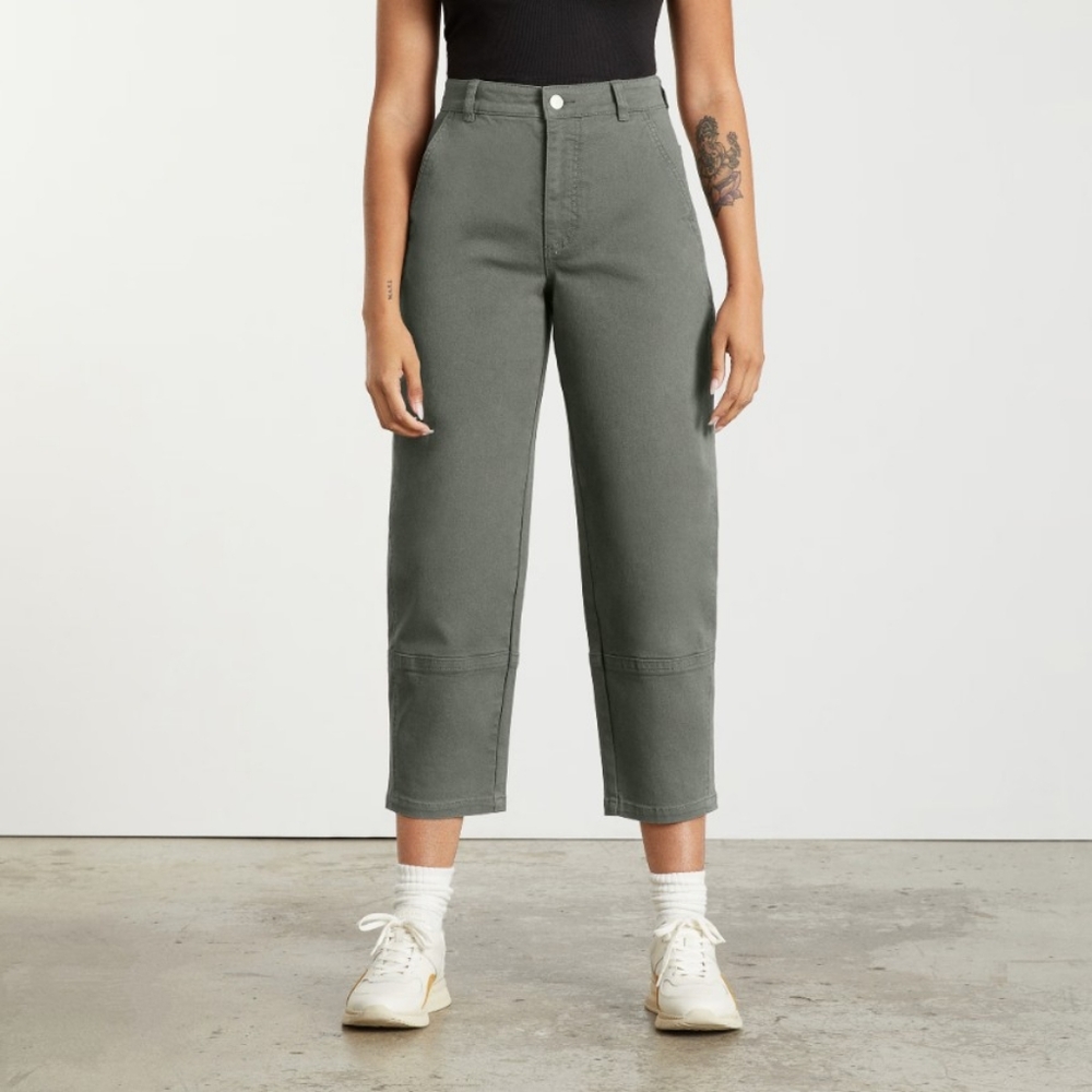 Everlane Utility Barrel Pants in Pewter Green, Size 6